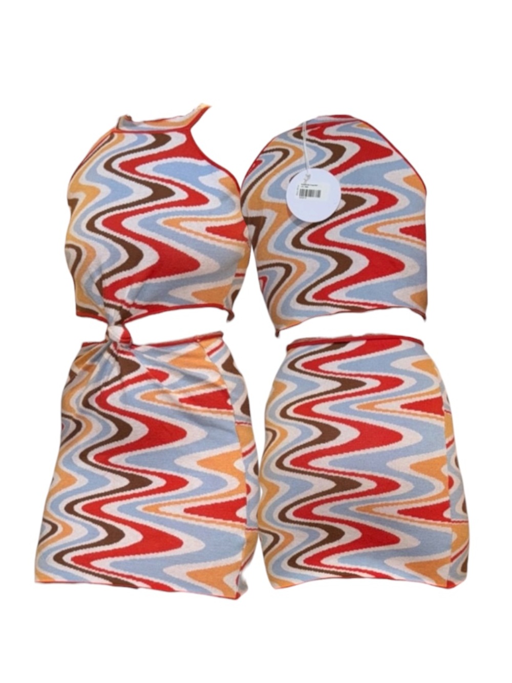 Princess Polly Multi-Color Wave Print Mini Dress with Knot Cutout
